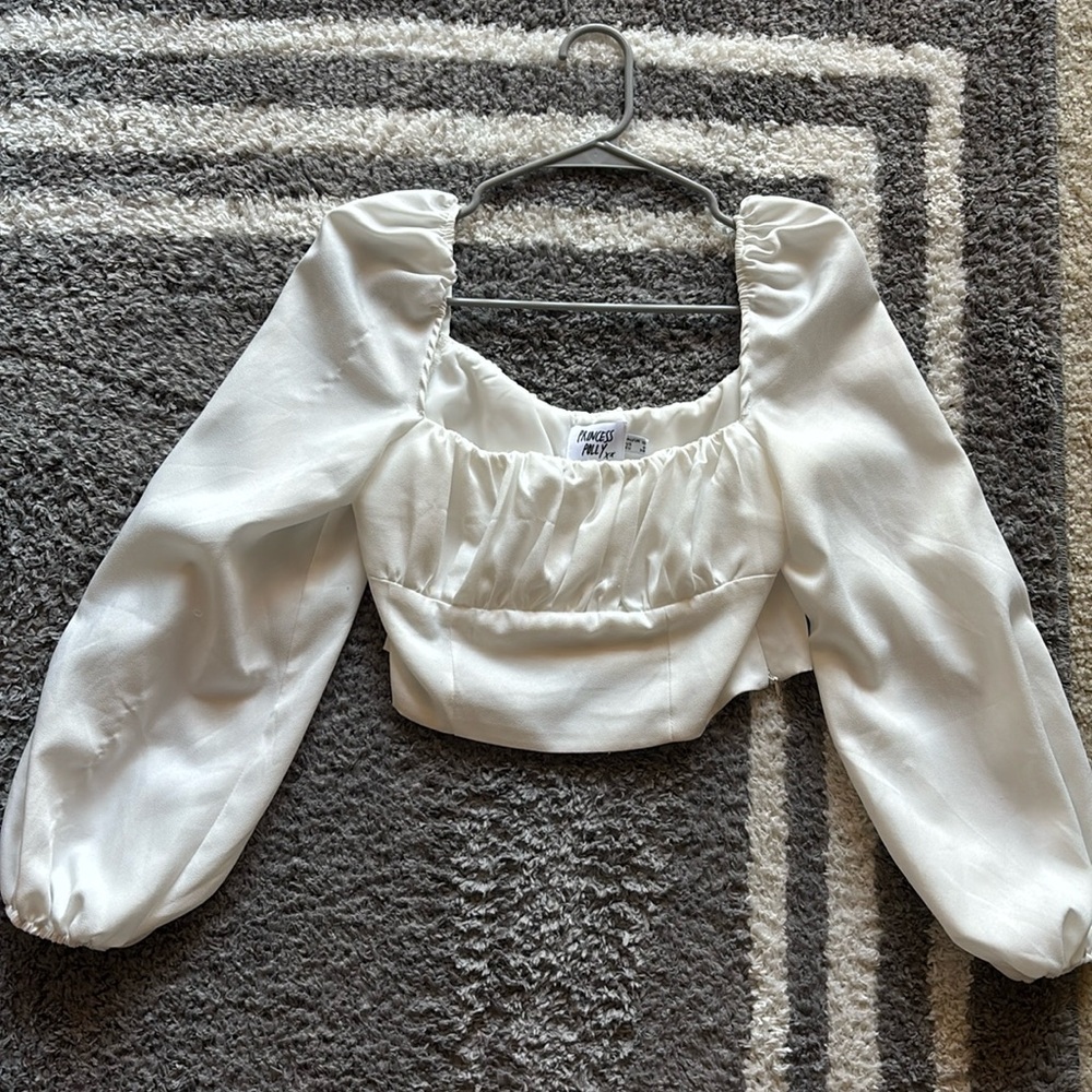 Princess Polly White Peasant Shoulder Crop Top